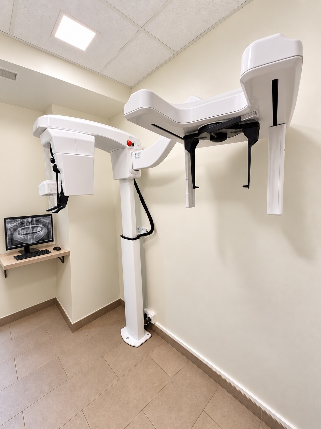 CBCT dental de GAMACLINIC con brazo cefalométrico, fotografía retocada